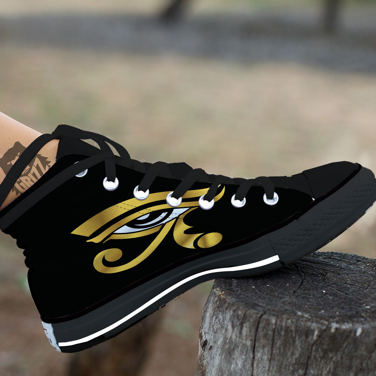 Amulet Eye Of Horus Print Black High Top Shoes-grizzshop