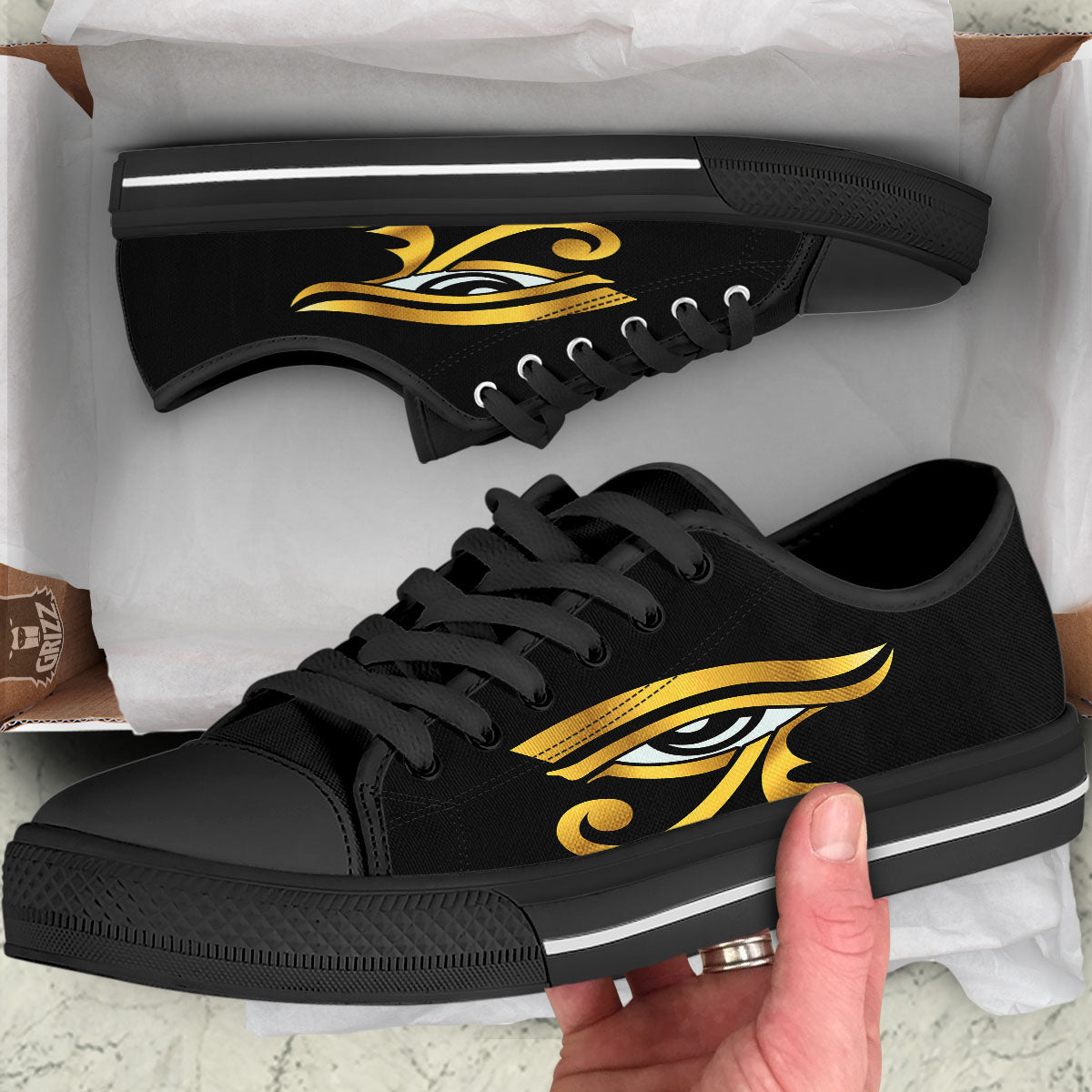 Amulet Eye Of Horus Print Black Low Top Shoes-grizzshop