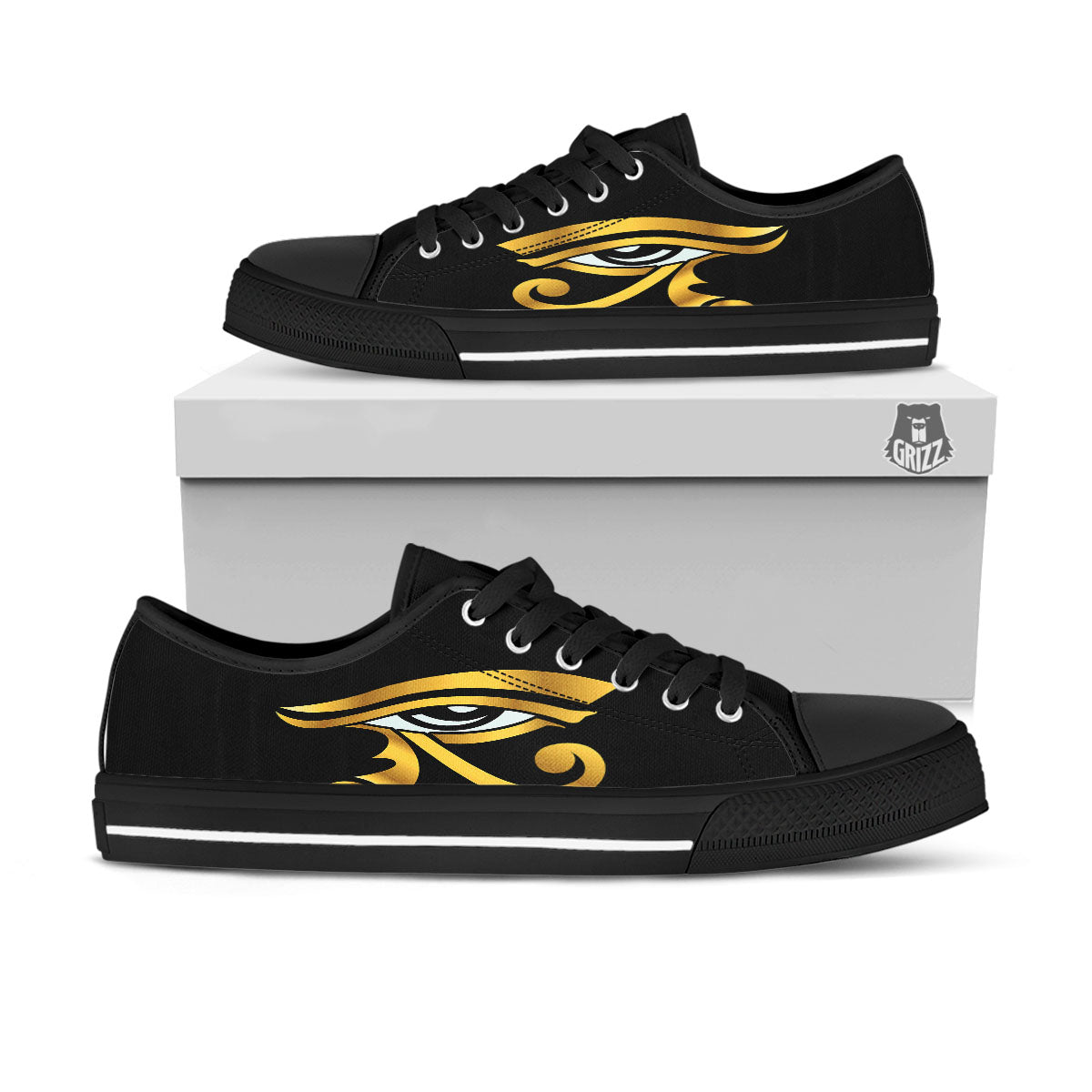 Amulet Eye Of Horus Print Black Low Top Shoes-grizzshop