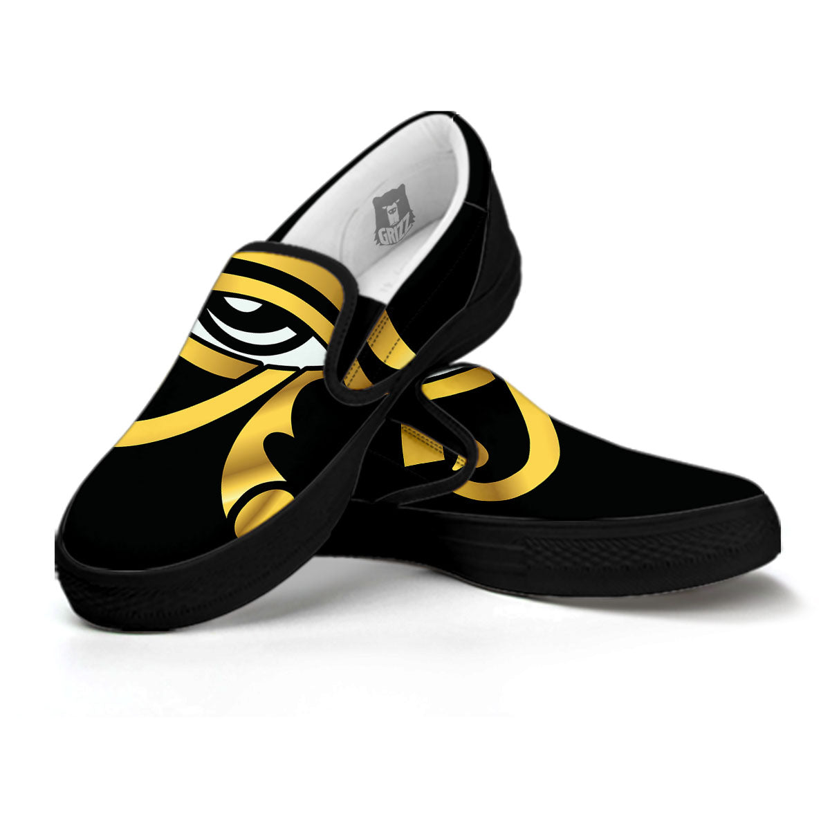 Amulet Eye Of Horus Print Black Slip On Shoes-grizzshop