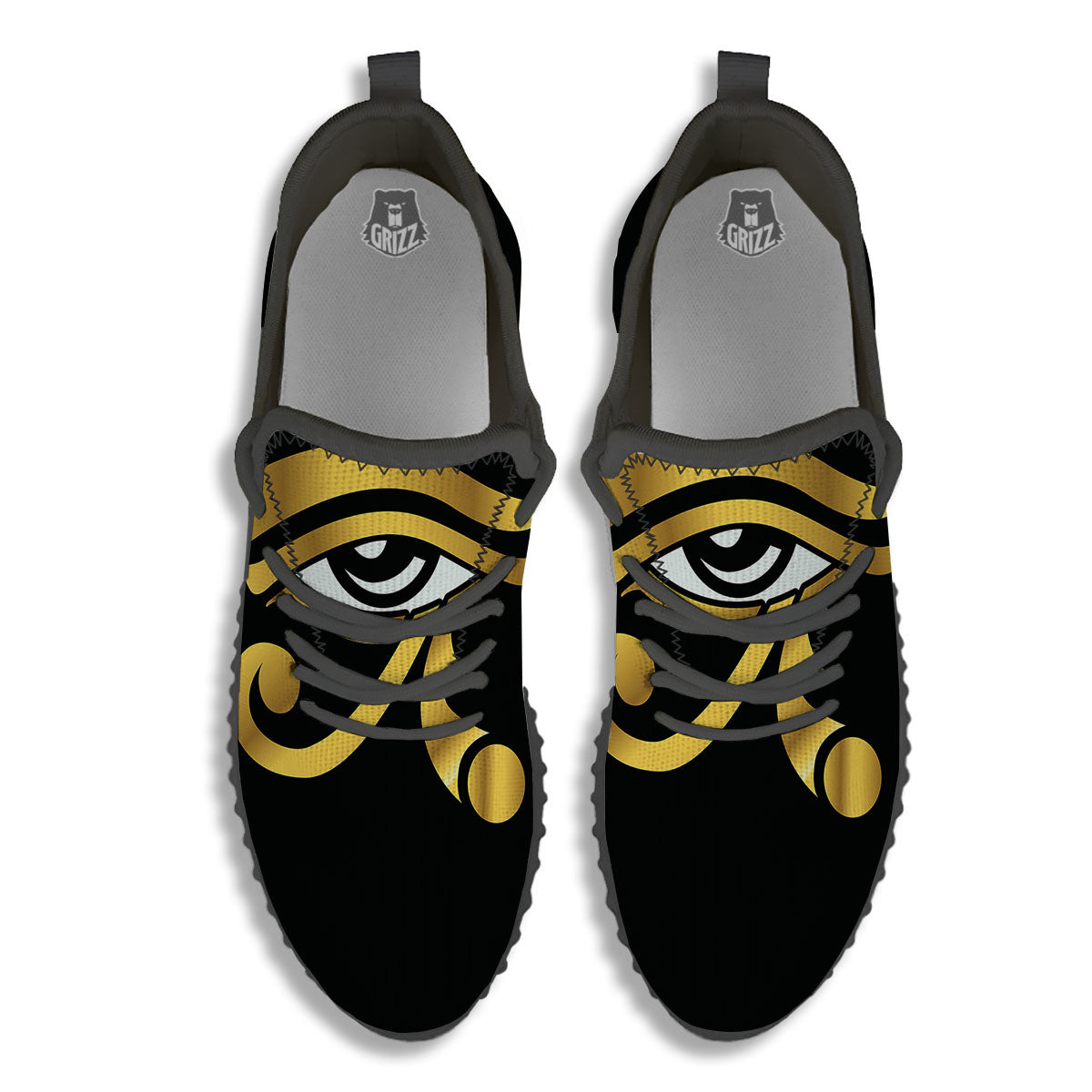 Amulet Eye Of Horus Print Black Walking Shoes-grizzshop