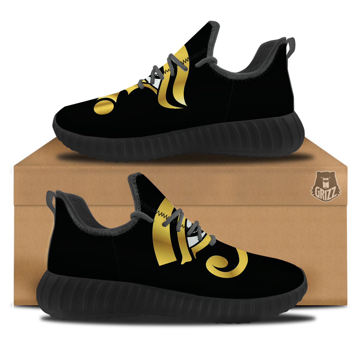 Amulet Eye Of Horus Print Black Walking Shoes-grizzshop