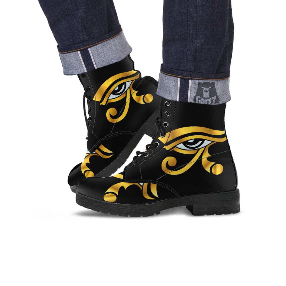 Amulet Eye Of Horus Print Leather Boots-grizzshop