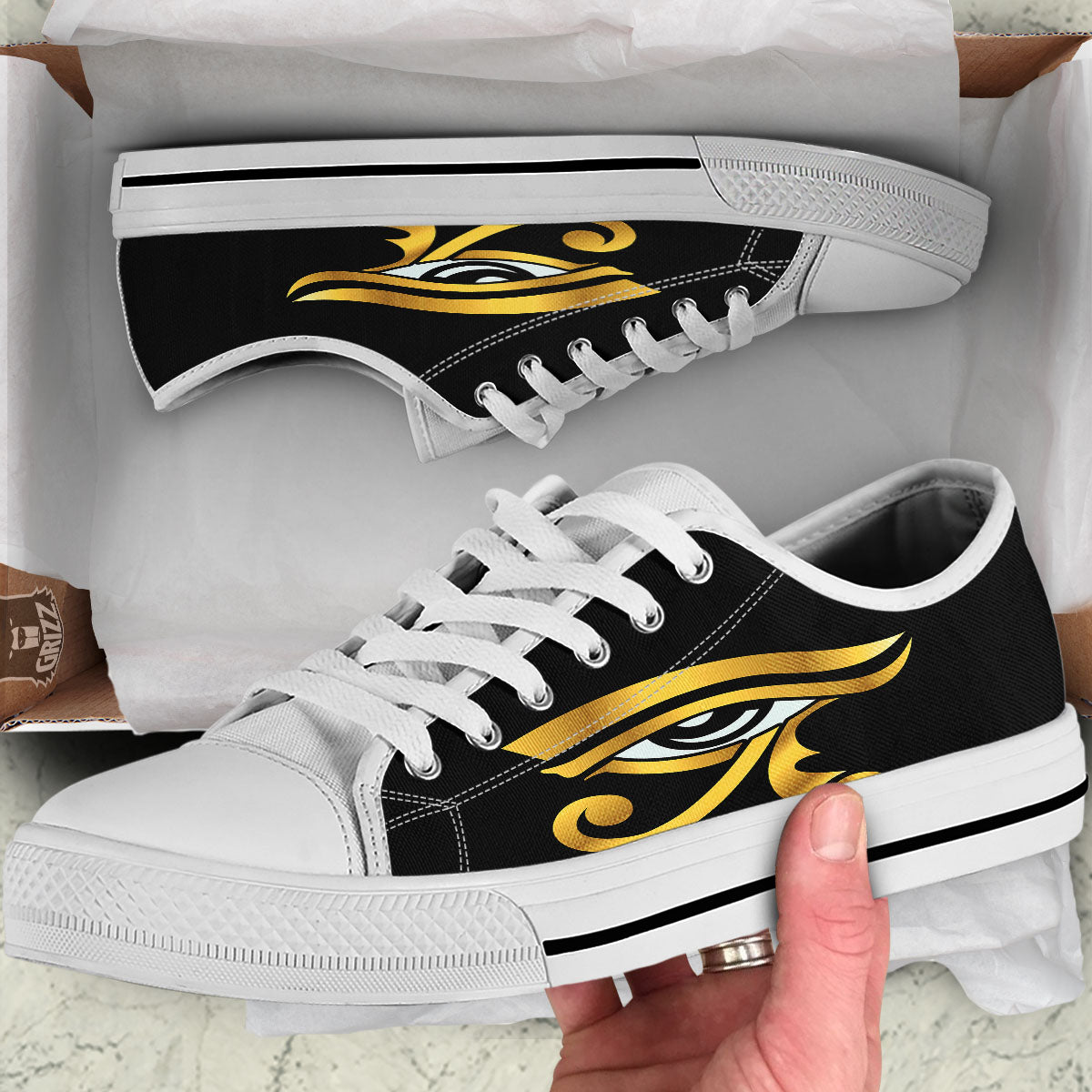 Amulet Eye Of Horus Print White Low Top Shoes-grizzshop