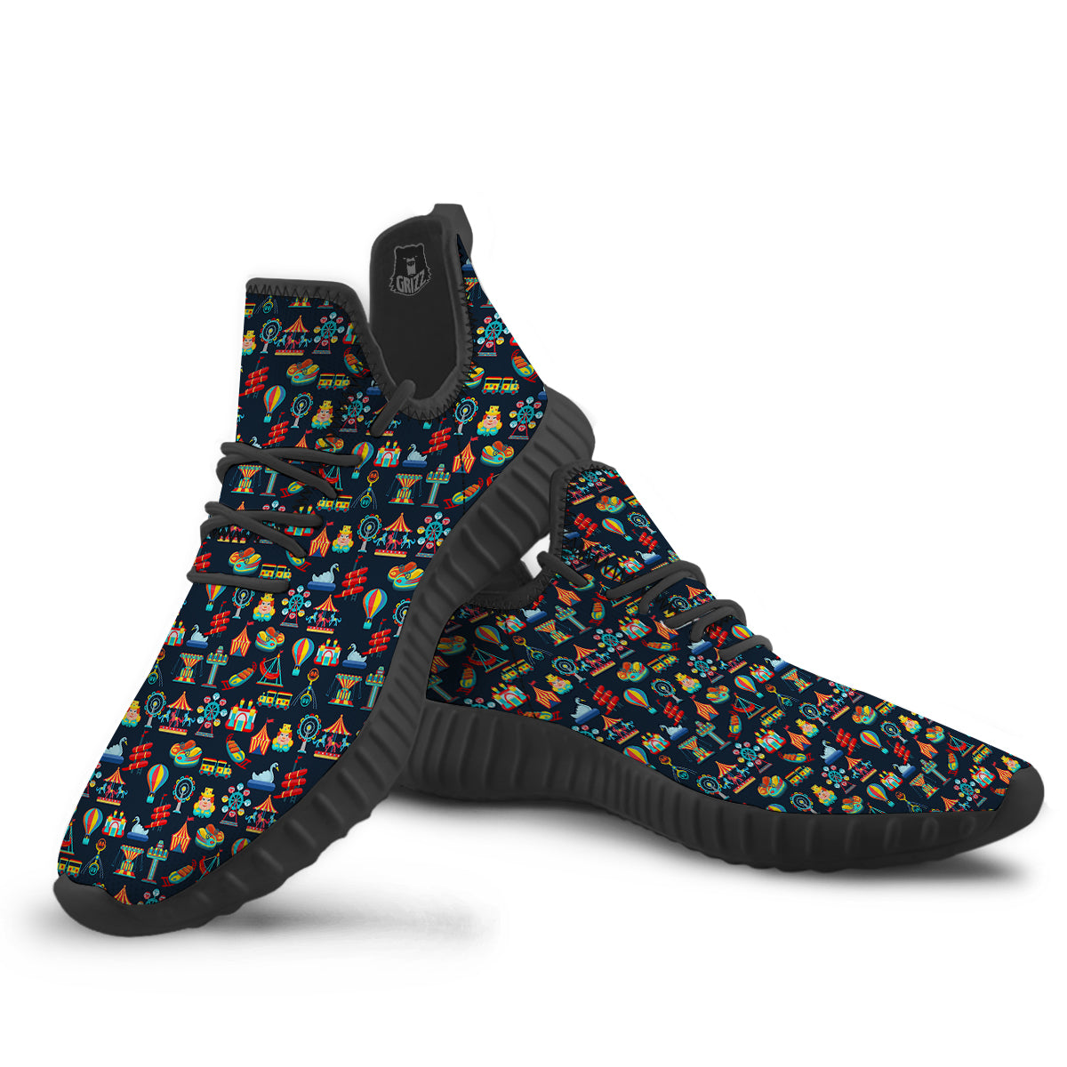 Amusement Park Colorful Print Pattern Black Walking Shoes-grizzshop
