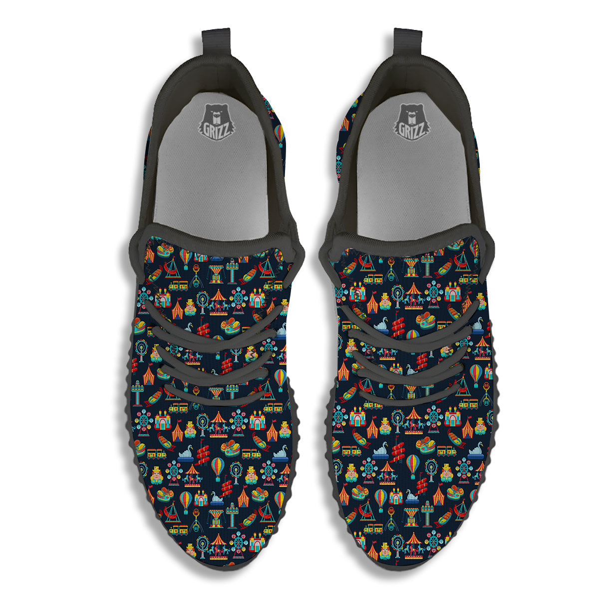 Amusement Park Colorful Print Pattern Black Walking Shoes-grizzshop