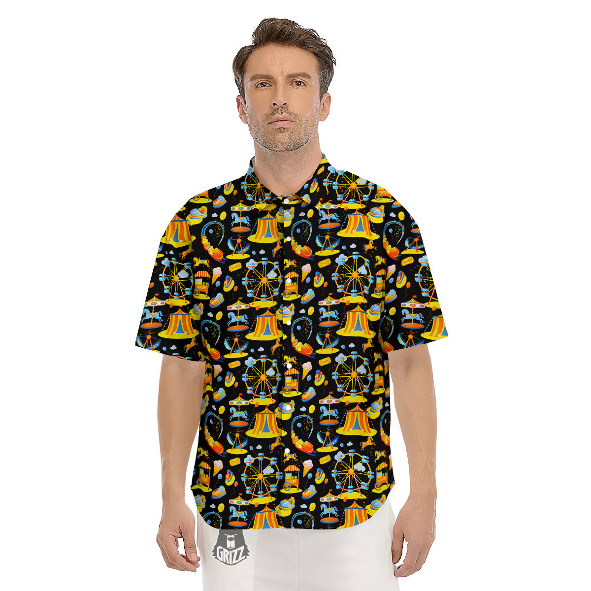 Amusement Park Entertainment Print Pattern Men's Short Sleeve Shirts-grizzshop