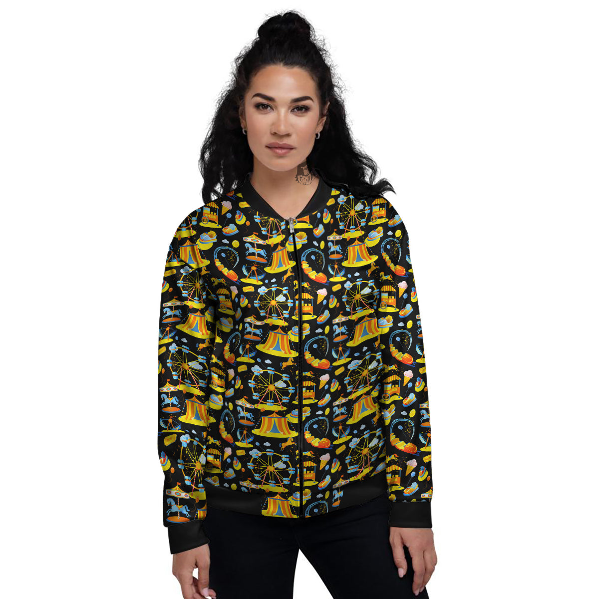 Amusement Park Entertainment Print Pattern Women's Bomber Jacket-grizzshop