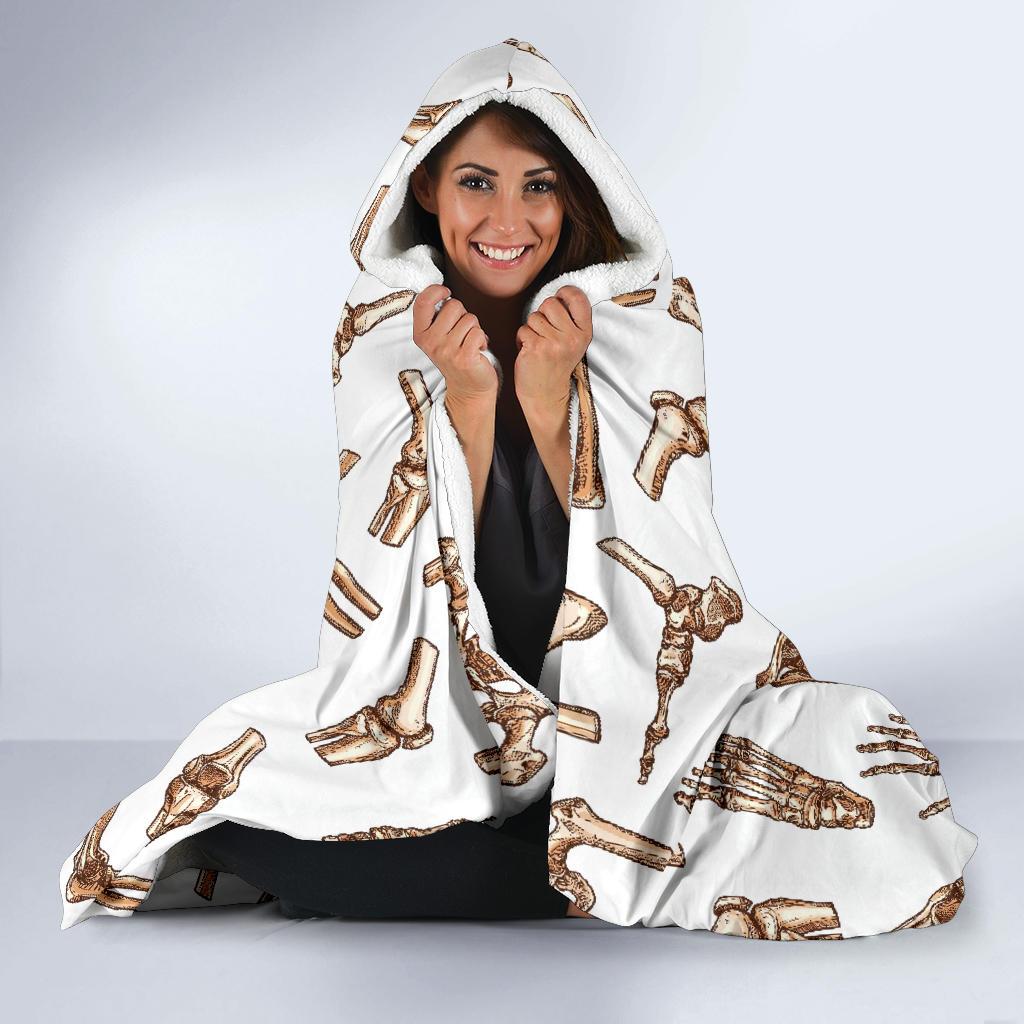 Anatomy Bone Pattern Print Hooded Blanket-grizzshop