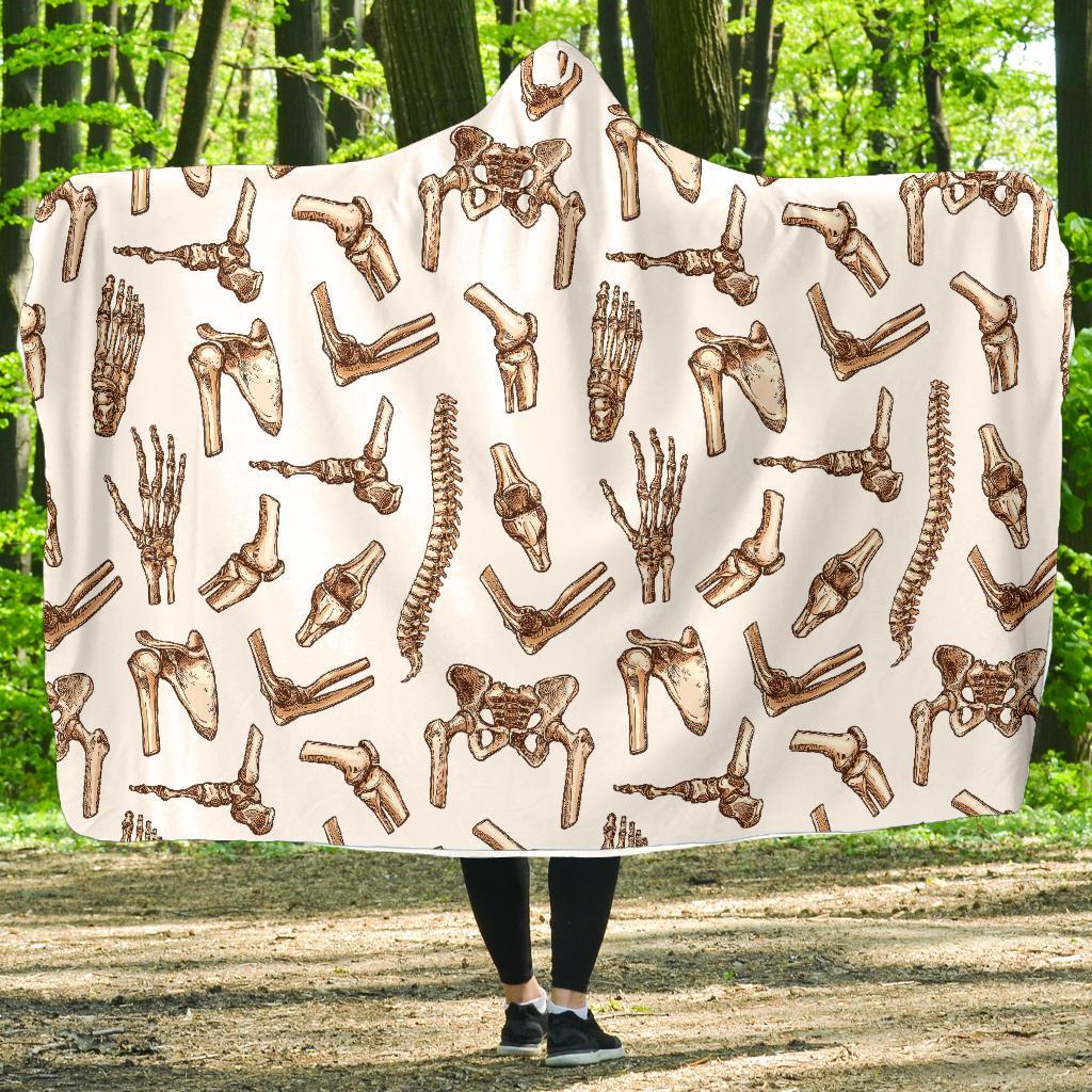 Anatomy Bone Pattern Print Hooded Blanket-grizzshop