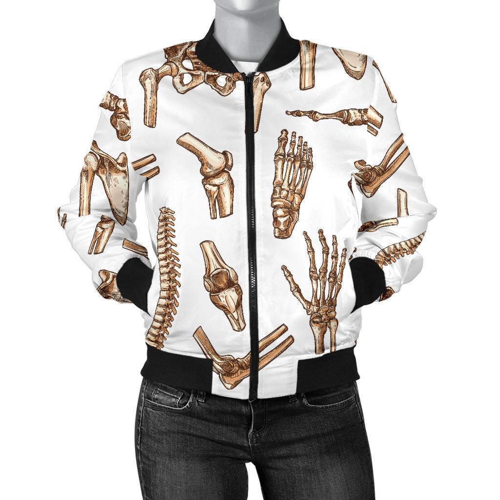 Anatomy Bone Pattern Print Women Casual Bomber Jacket-grizzshop