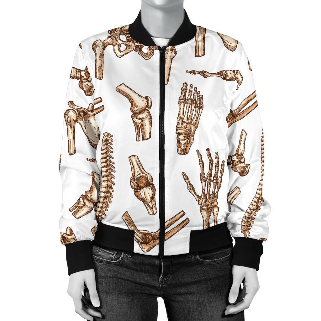 Anatomy Bone Pattern Print Women Casual Bomber Jacket-grizzshop