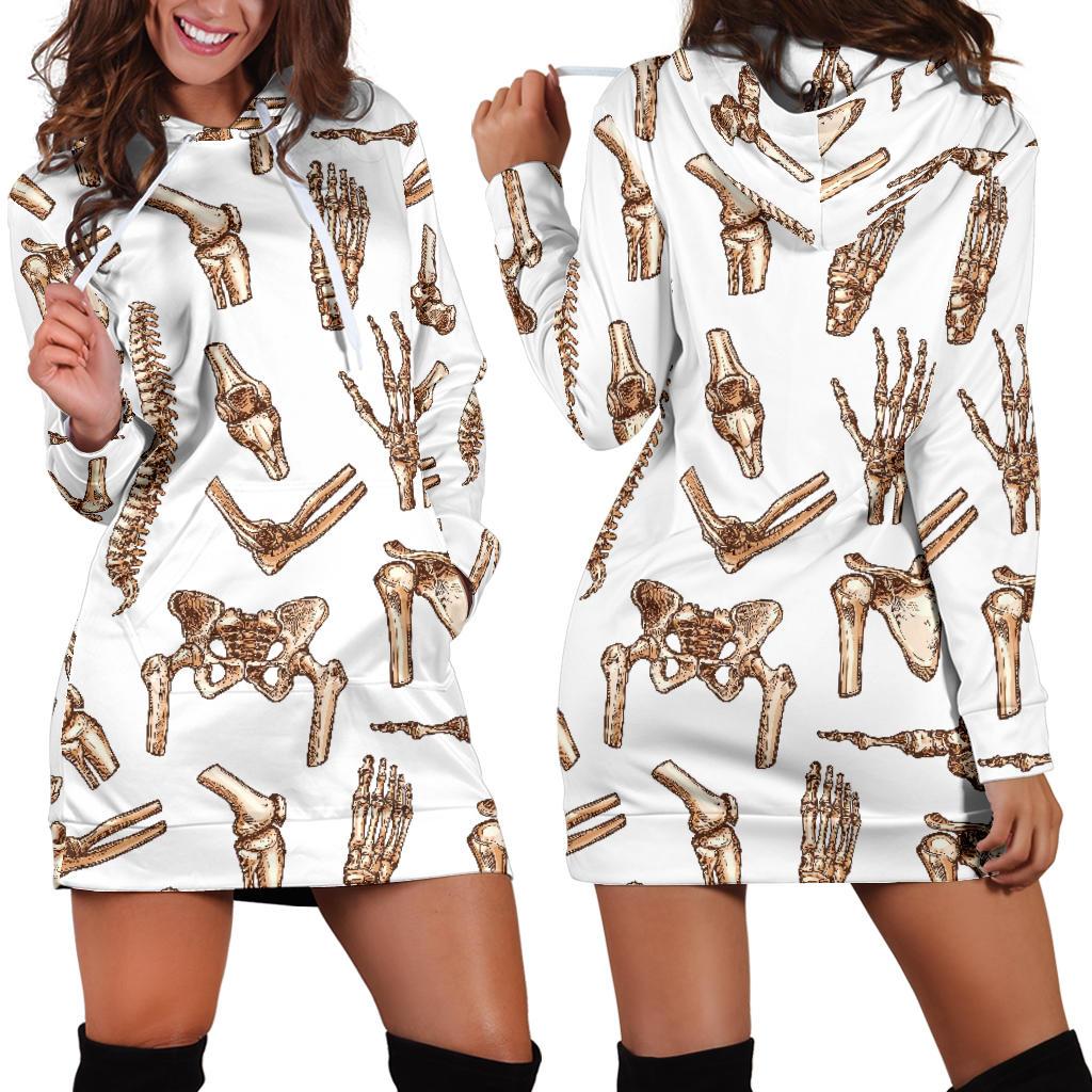 Anatomy Bone Pattern Print Women Hoodie Dress-grizzshop