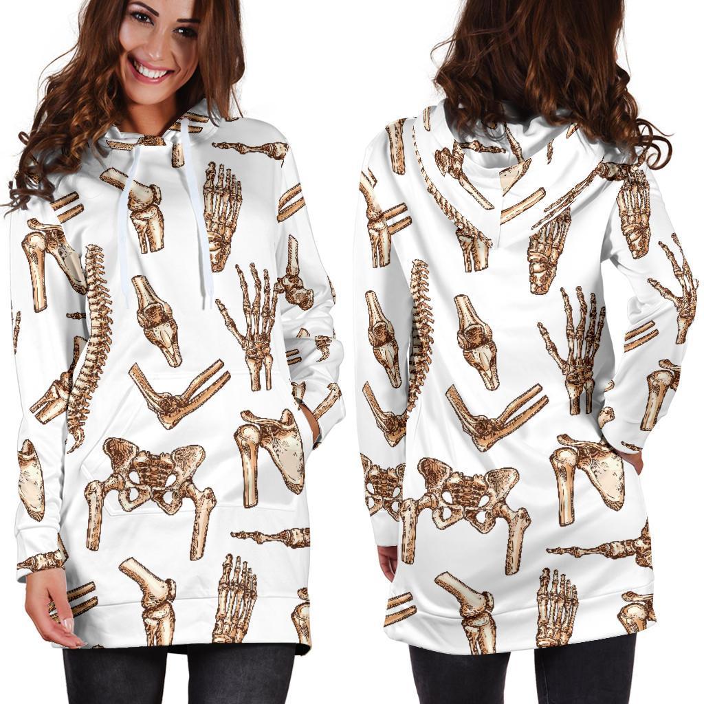 Anatomy Bone Pattern Print Women Hoodie Dress-grizzshop