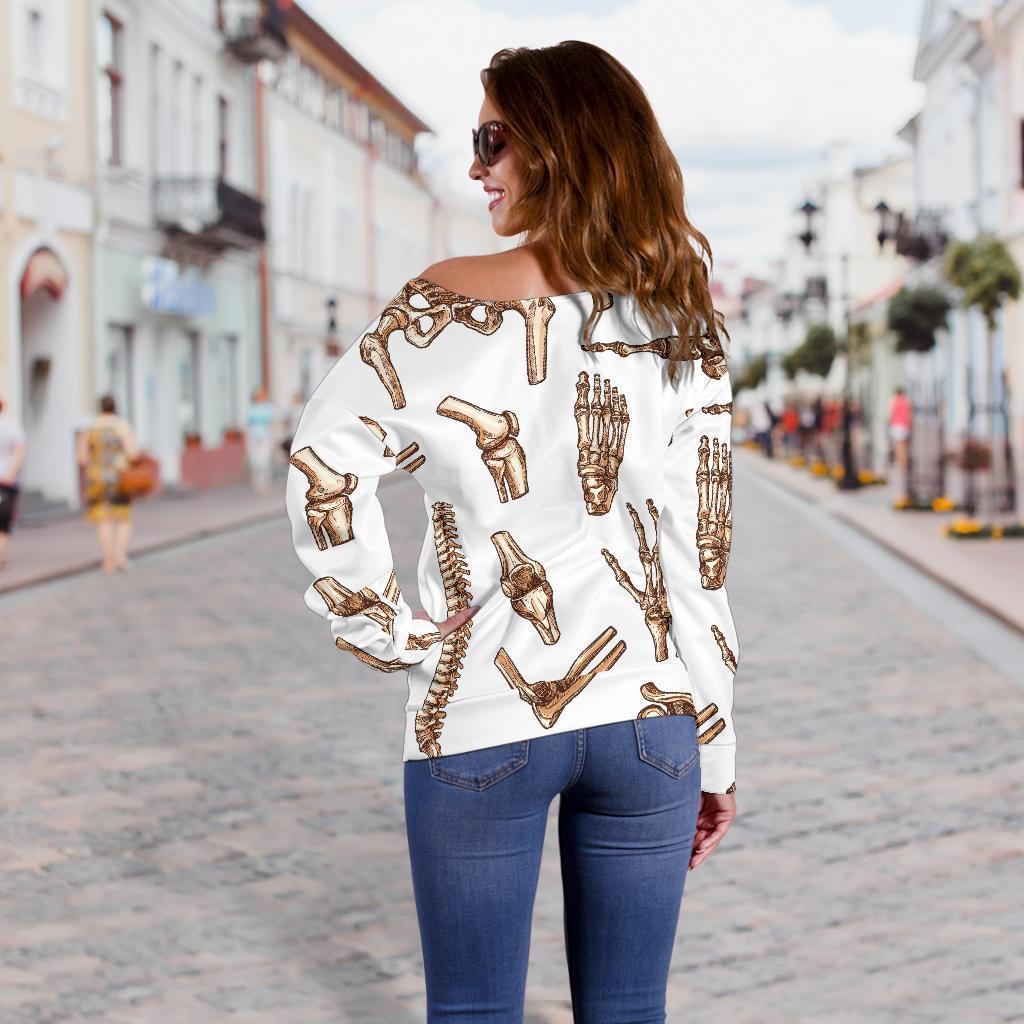 Anatomy Bone Pattern Print Women Off Shoulder Sweatshirt-grizzshop