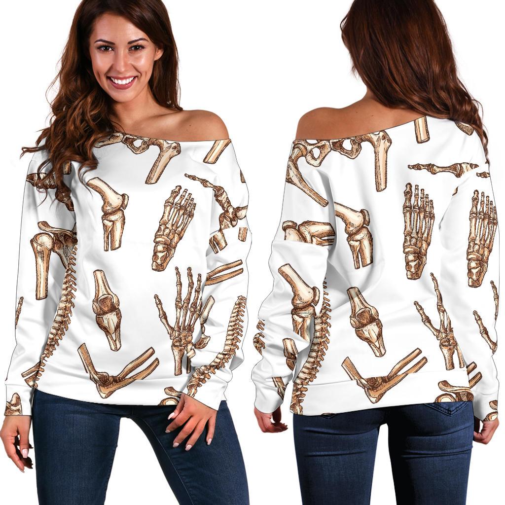 Anatomy Bone Pattern Print Women Off Shoulder Sweatshirt-grizzshop