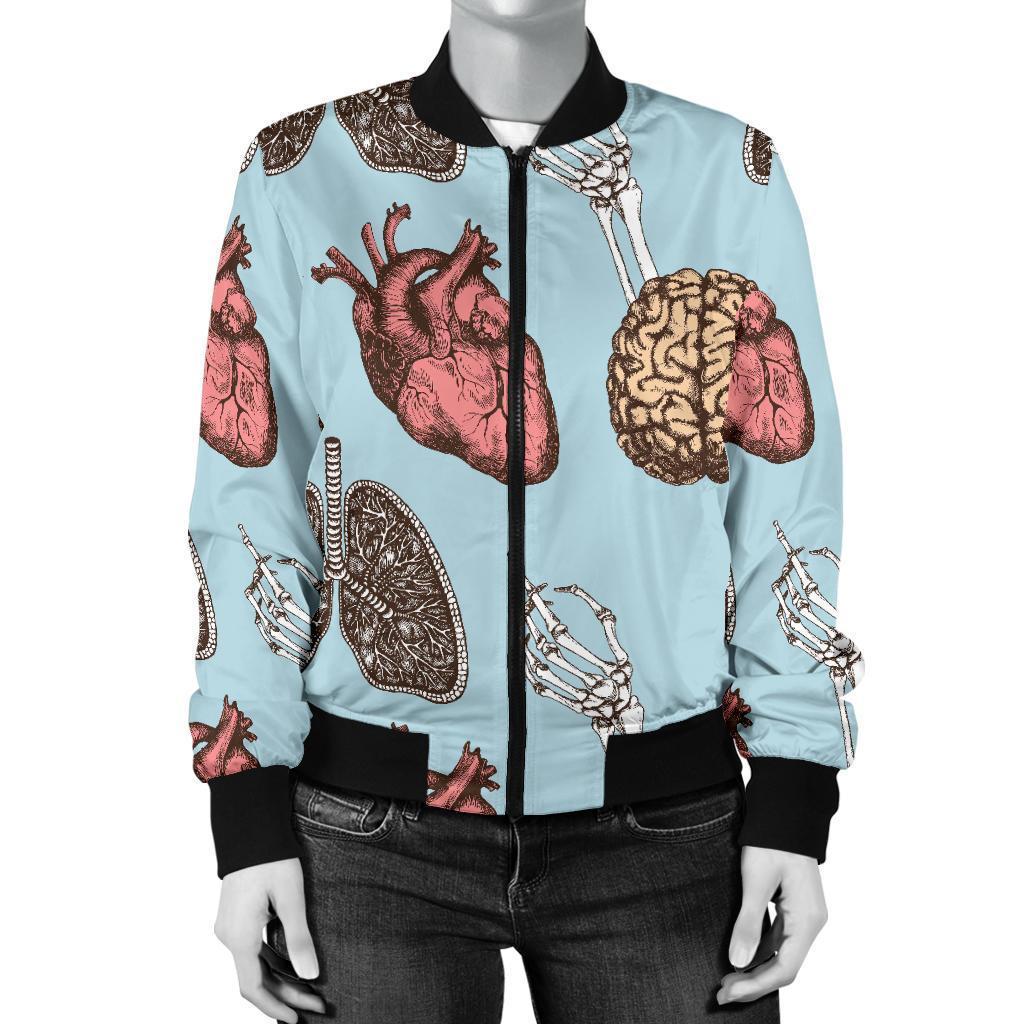 Anatomy Pattern Print Women Casual Bomber Jacket-grizzshop