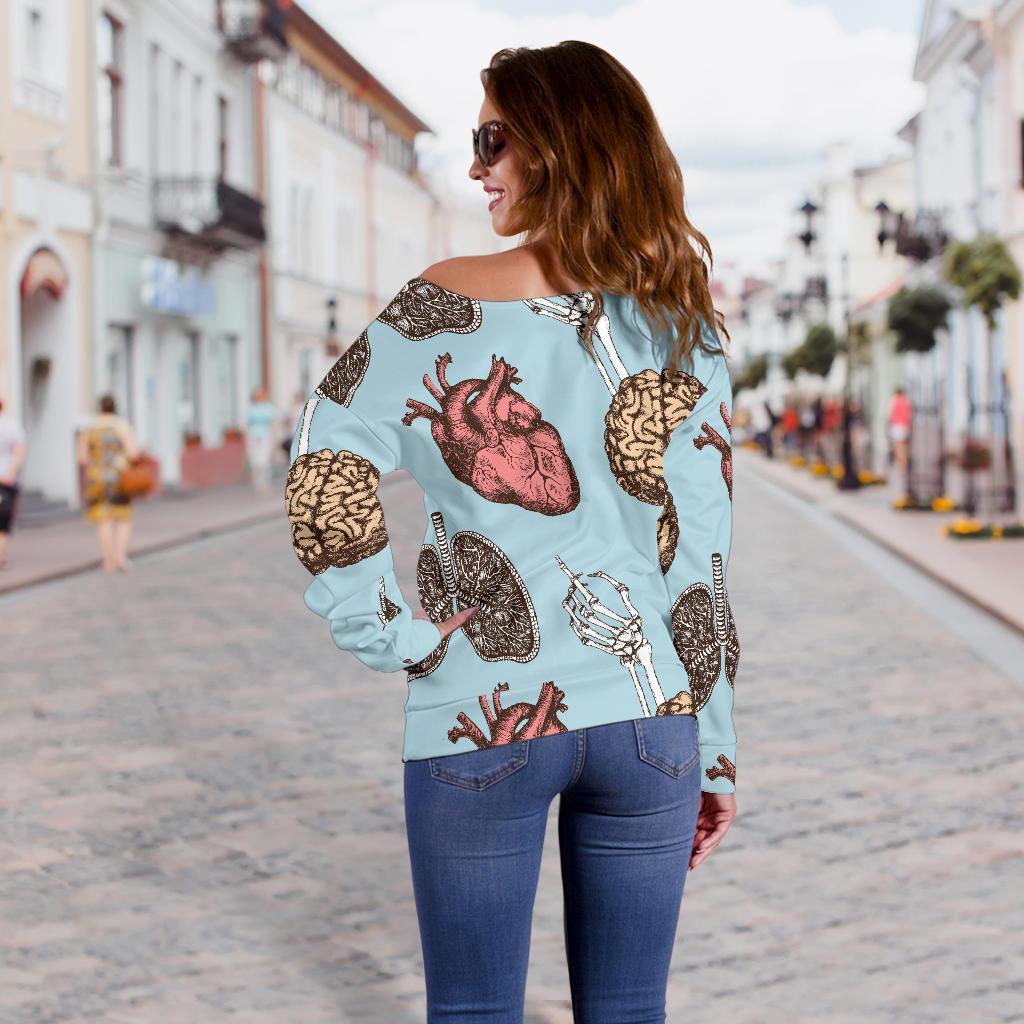 Anatomy Pattern Print Women Off Shoulder Sweatshirt-grizzshop
