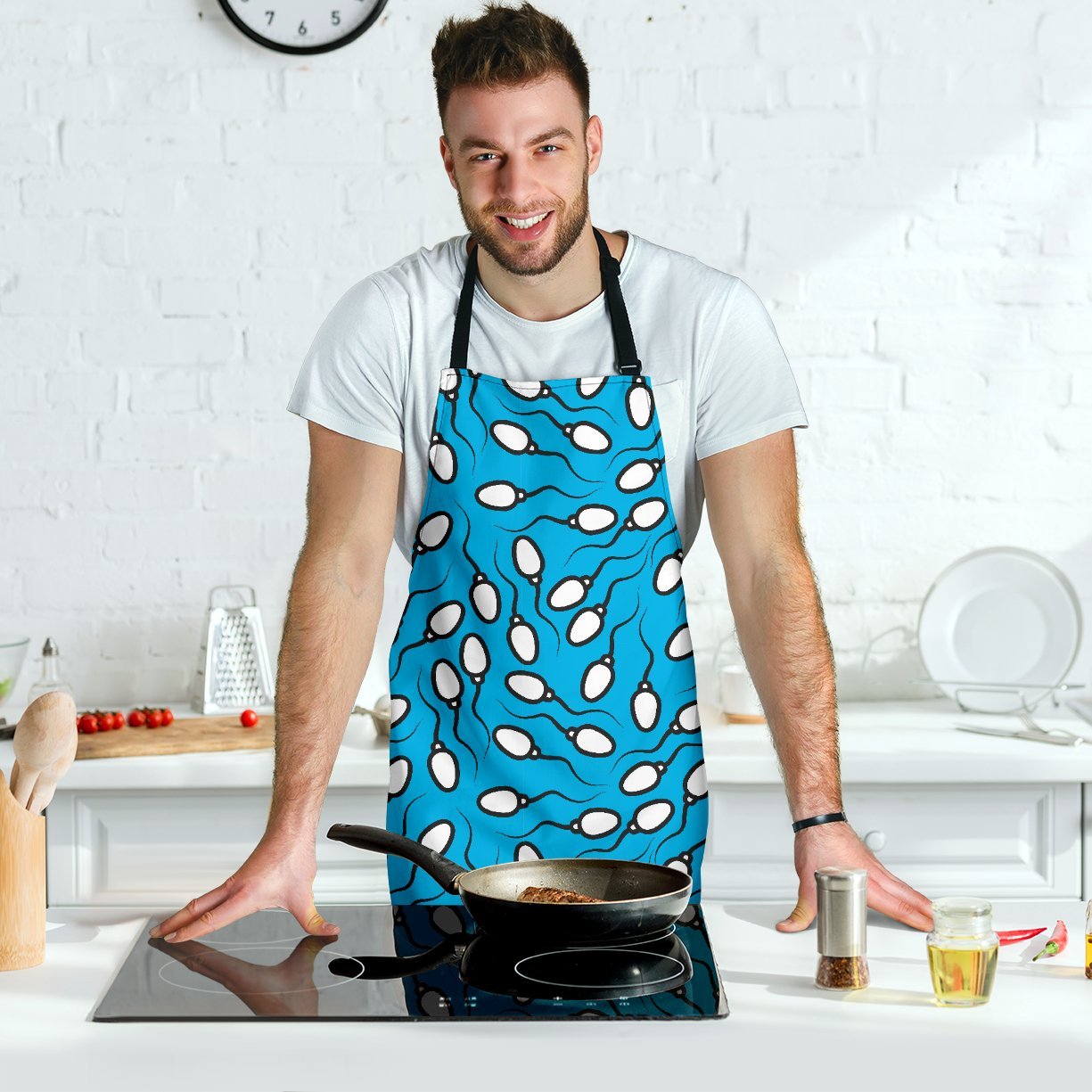 Anatomy Sperm Pattern Print Men's Apron-grizzshop