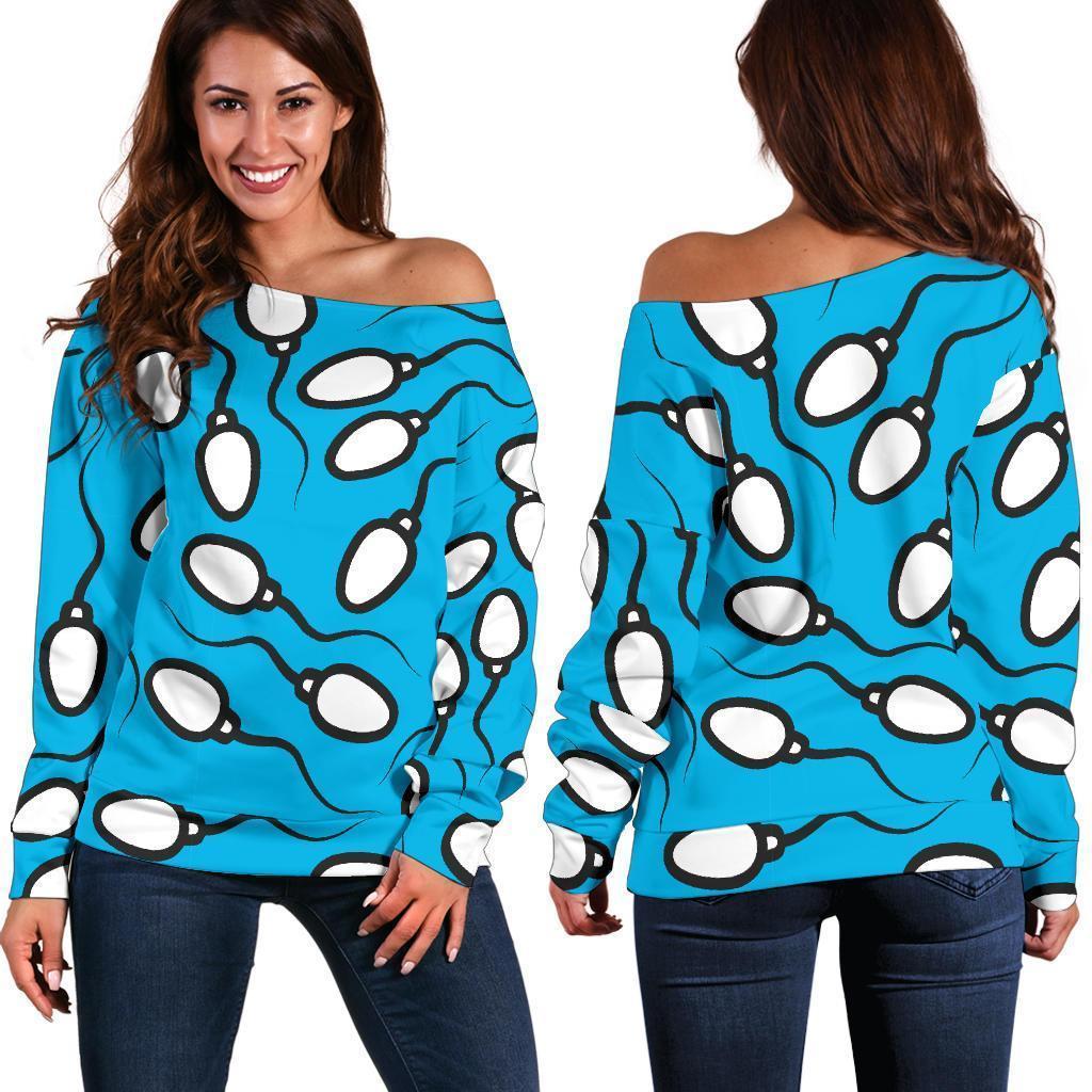 Anatomy Sperm Pattern Print Women Off Shoulder Sweatshirt-grizzshop