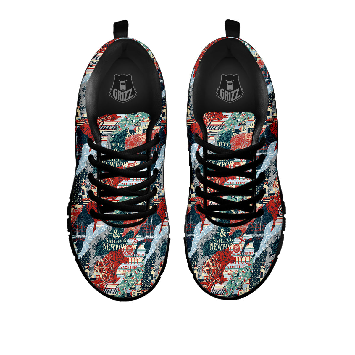 Anchor Abstract Nautical Print Pattern Black Sneaker-grizzshop