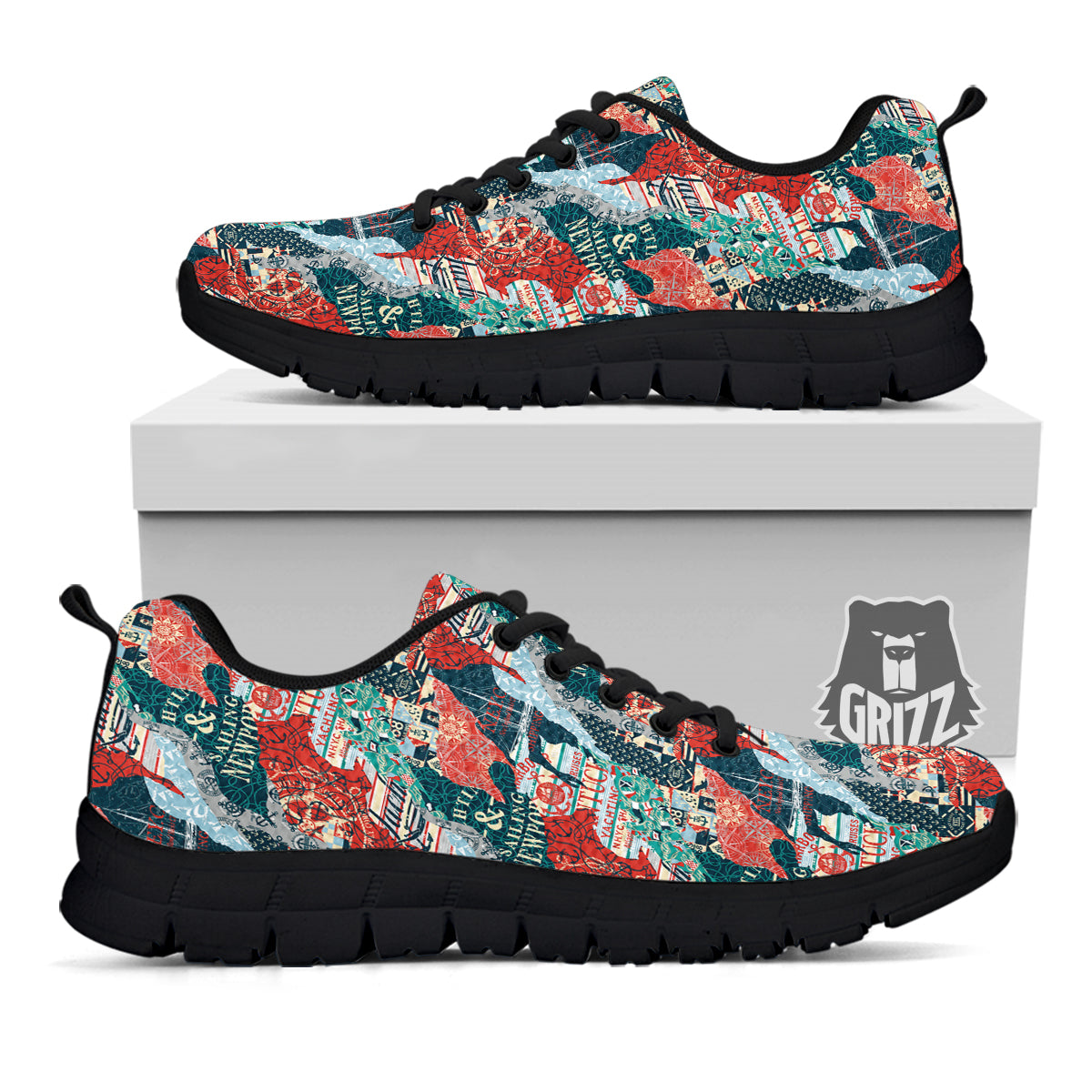Anchor Abstract Nautical Print Pattern Black Sneaker-grizzshop