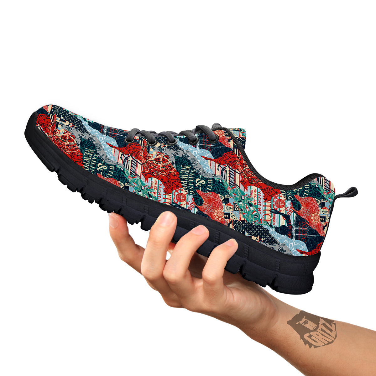 Anchor Abstract Nautical Print Pattern Black Sneaker-grizzshop