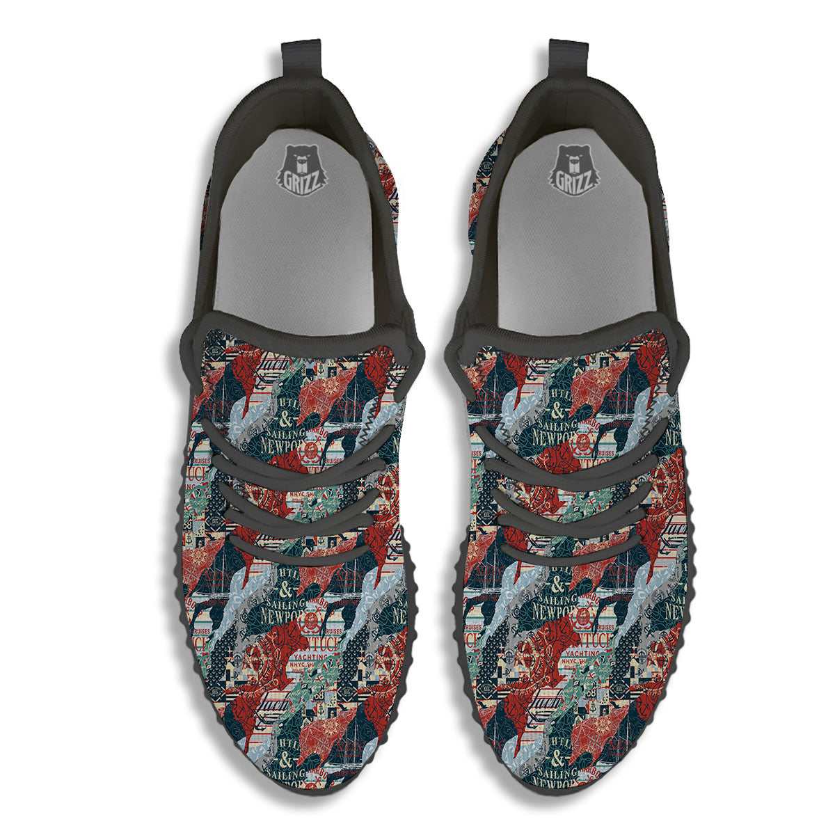 Anchor Abstract Nautical Print Pattern Black Walking Shoes-grizzshop