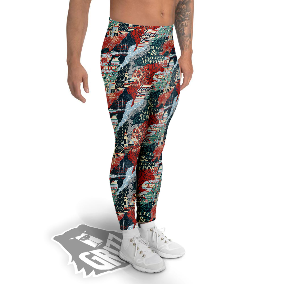 Anchor Abstract Nautical Print Pattern Men's Leggings-grizzshop