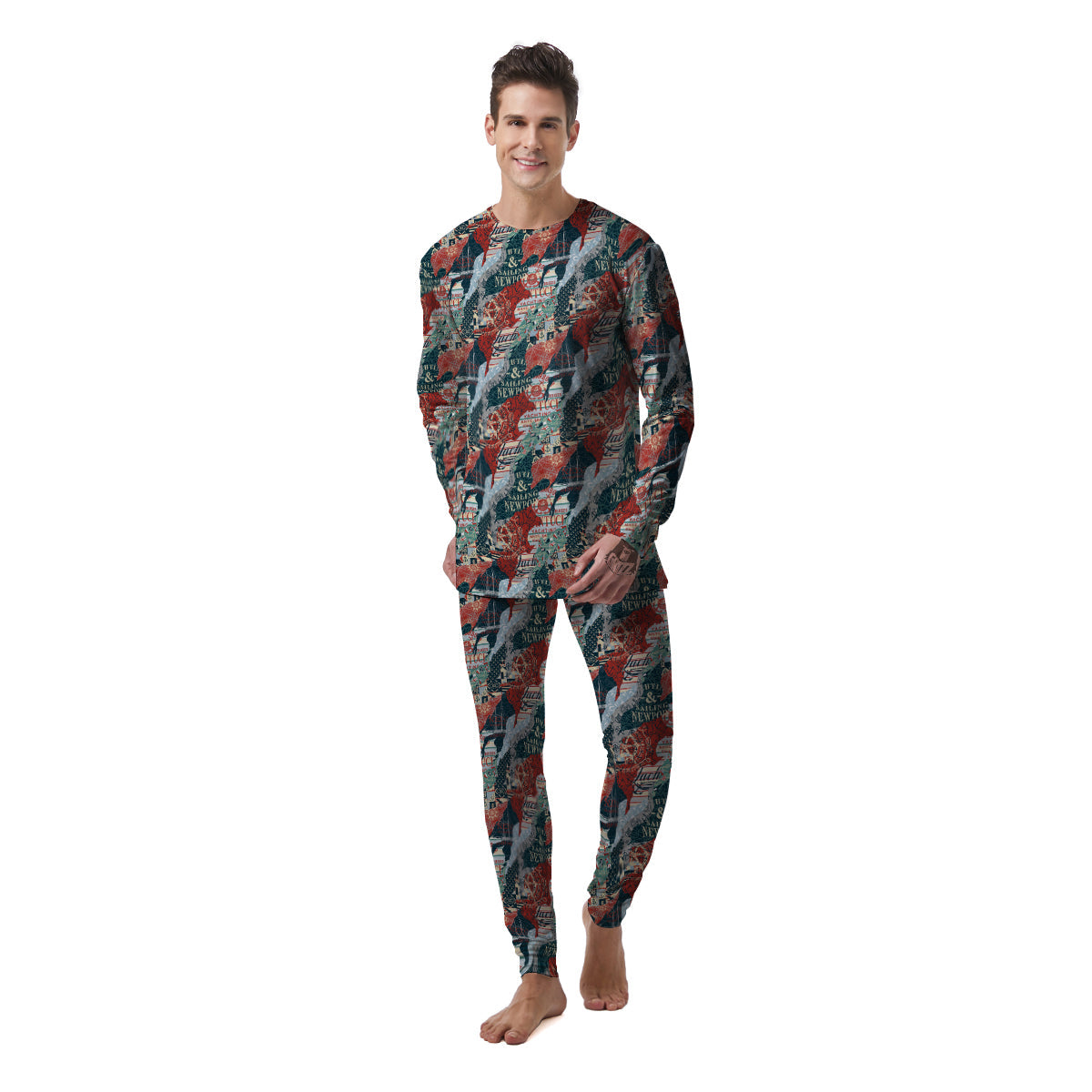 Anchor Abstract Nautical Print Pattern Men's Pajamas-grizzshop