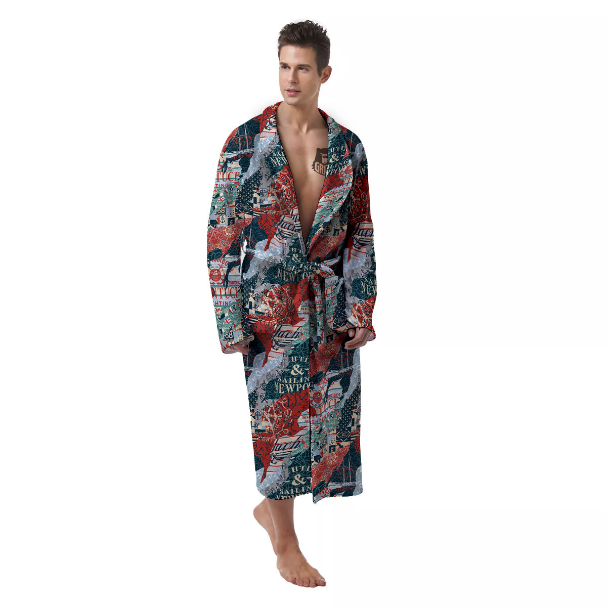 Anchor Abstract Nautical Print Pattern Men's Robe-grizzshop