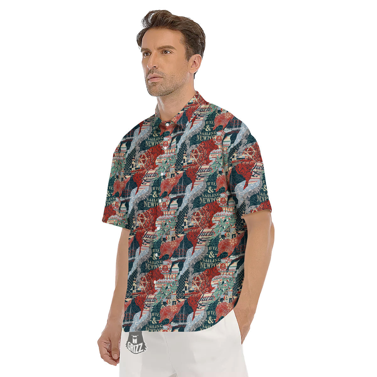 Anchor Abstract Nautical Print Pattern Men's Short Sleeve Shirts-grizzshop