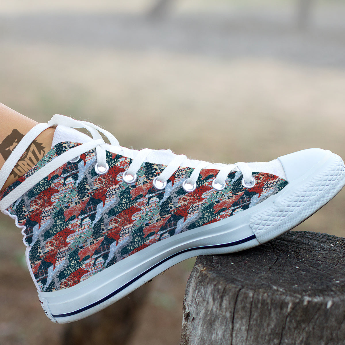 Anchor Abstract Nautical Print Pattern White High Top Shoes-grizzshop