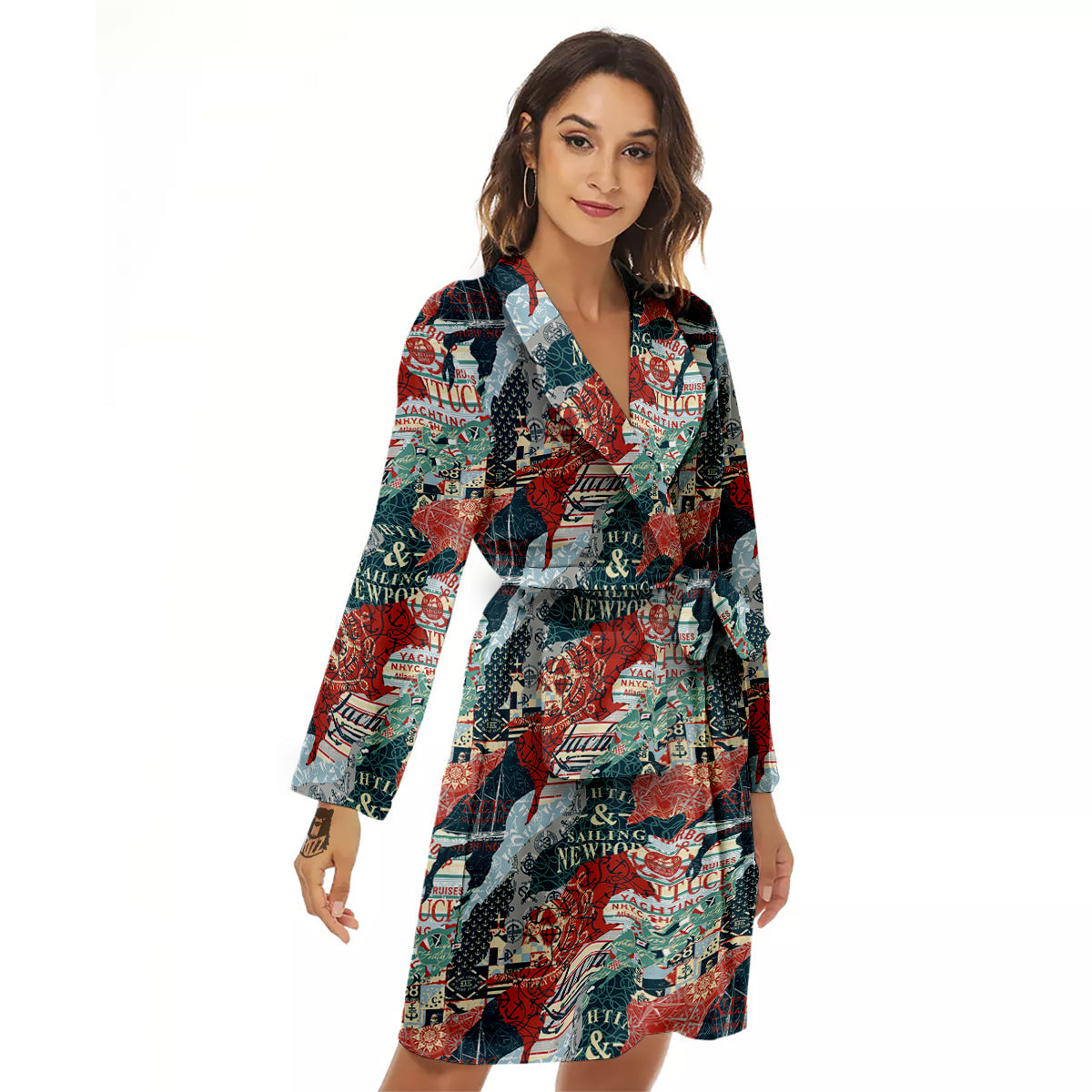 Anchor Abstract Nautical Print Pattern Women's Robe-grizzshop