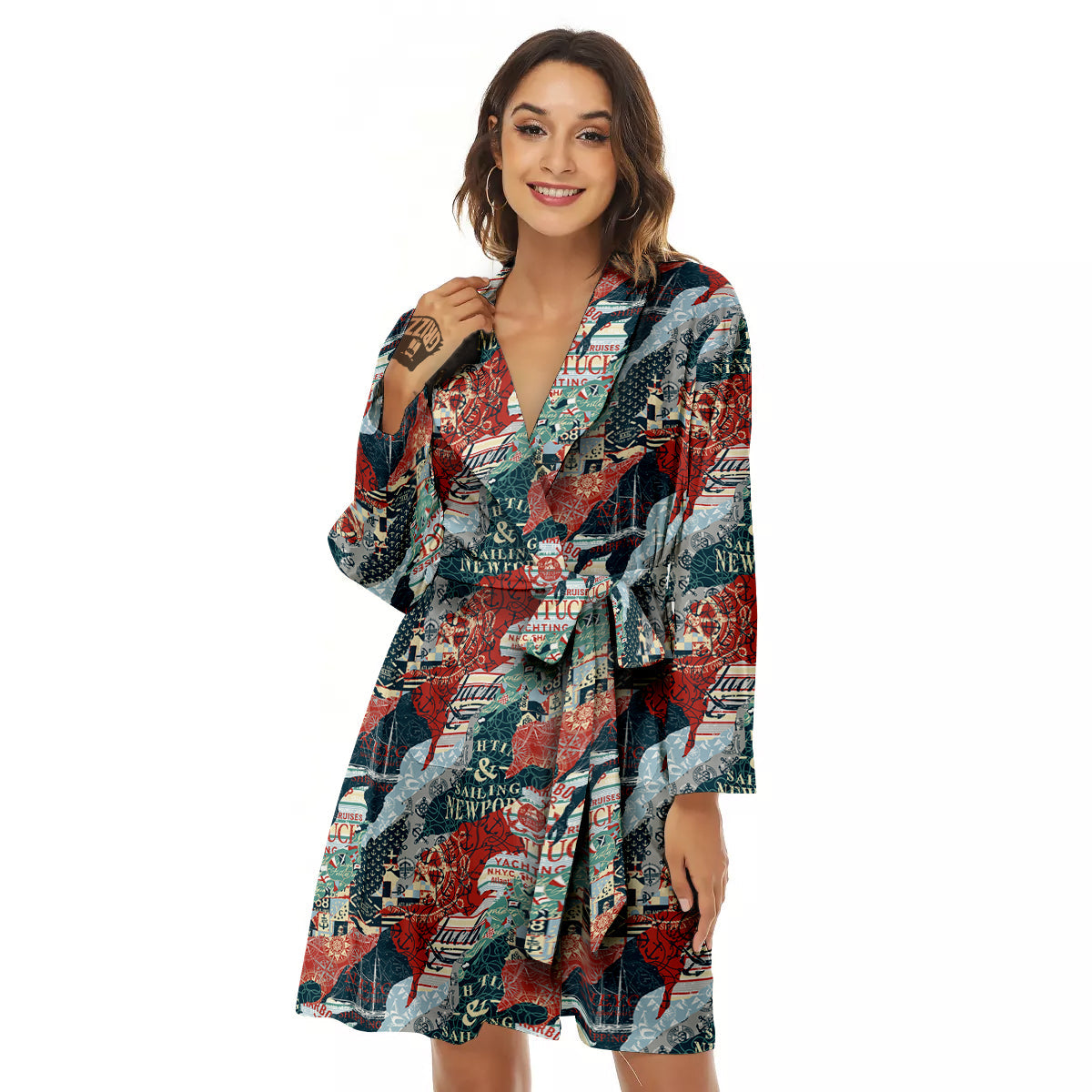 Anchor Abstract Nautical Print Pattern Women's Robe-grizzshop