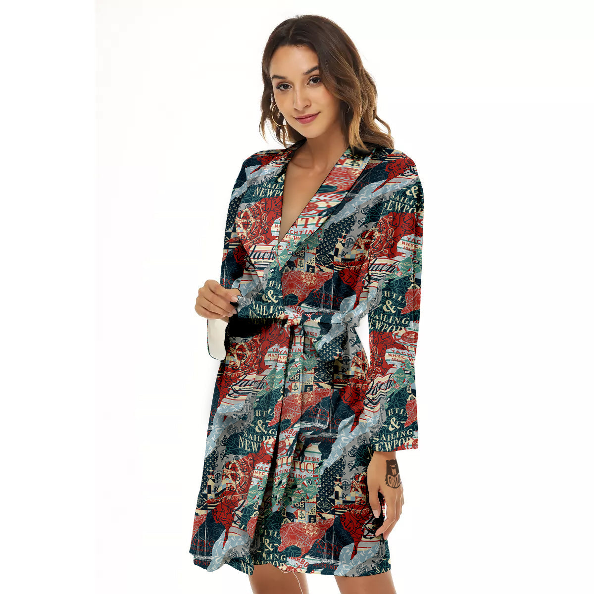 Anchor Abstract Nautical Print Pattern Women's Robe-grizzshop