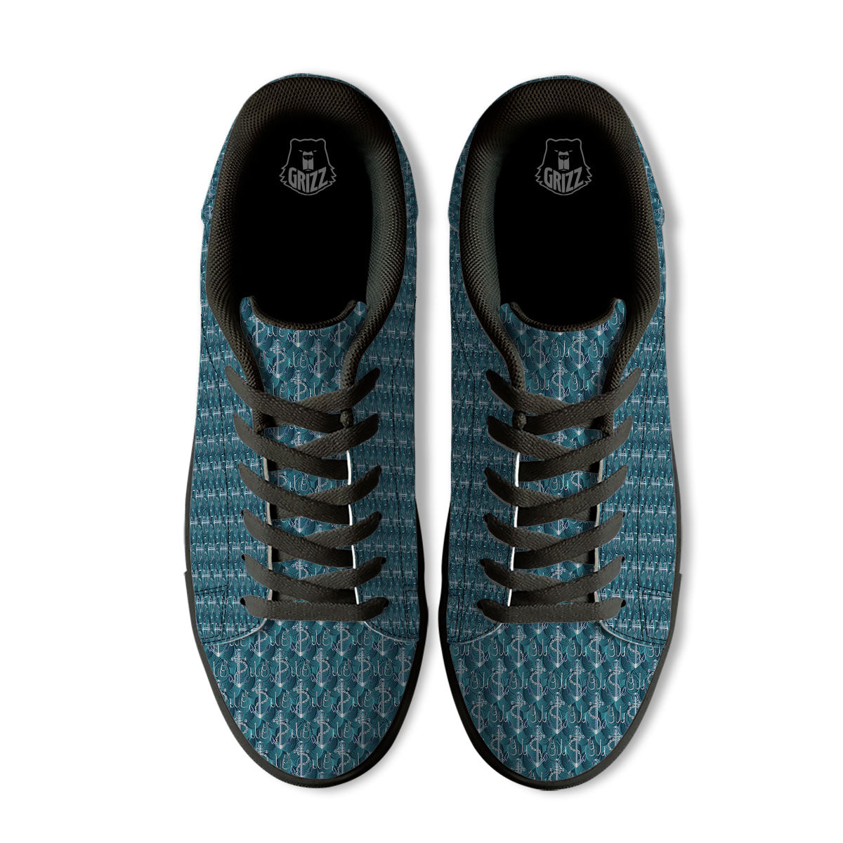 Anchor Blue Print Pattern Black Low Top Sneakers-grizzshop