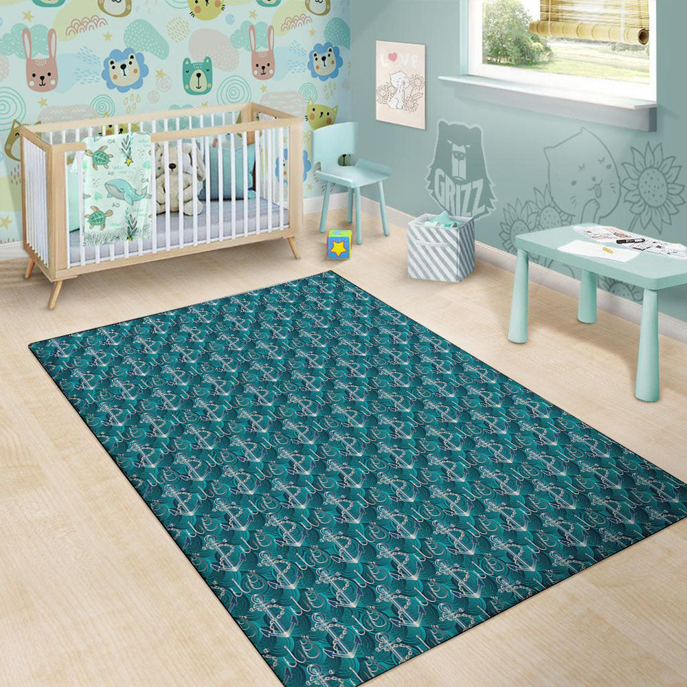 Anchor Blue Print Pattern Floor Mat-grizzshop