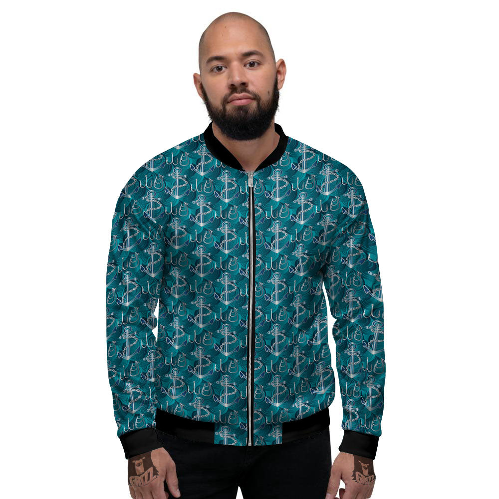 Anchor Blue Print Pattern Men's Bomber Jacket-grizzshop