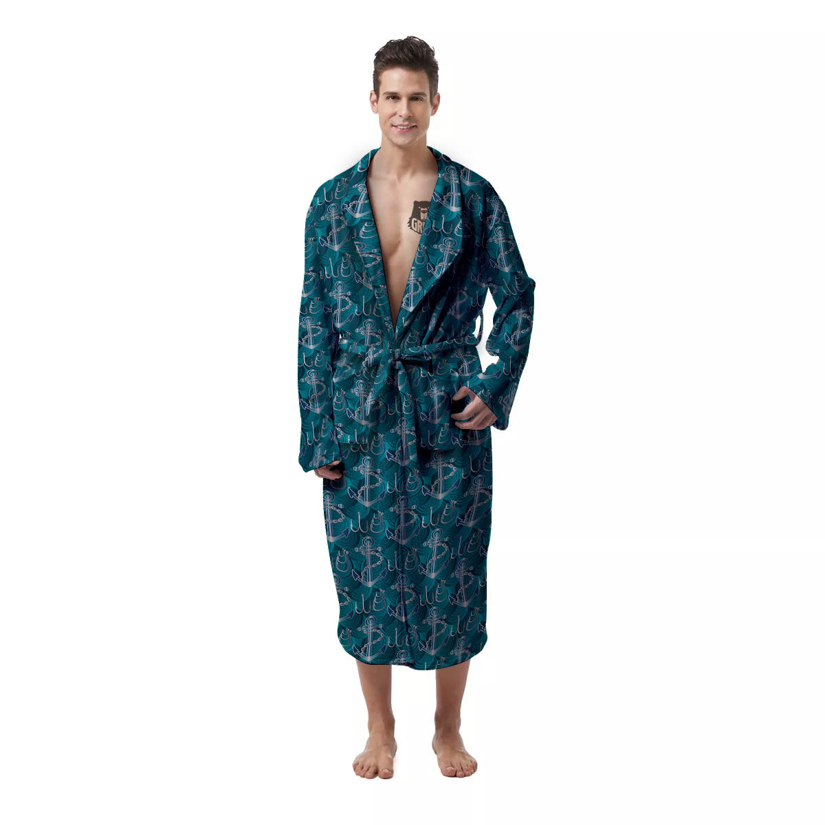 Anchor Blue Print Pattern Men's Robe-grizzshop
