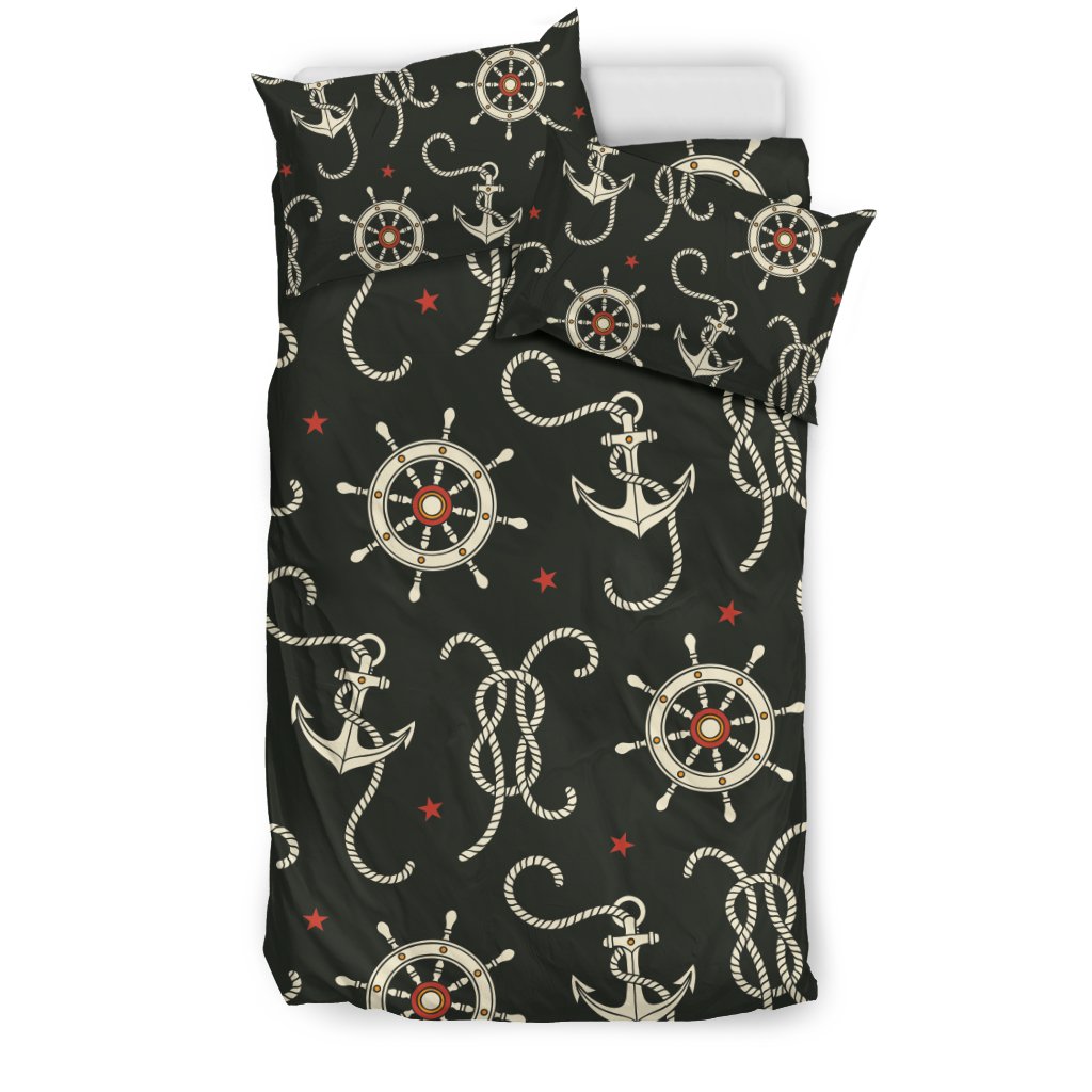 Anchor Nautical Pattern Print Duvet Cover Bedding Set-grizzshop