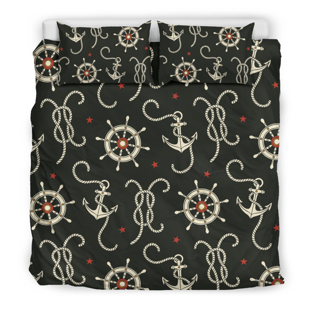 Anchor Nautical Pattern Print Duvet Cover Bedding Set-grizzshop