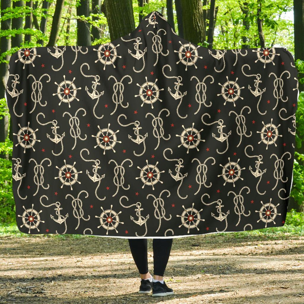 Anchor Nautical Pattern Print Hooded Blanket-grizzshop