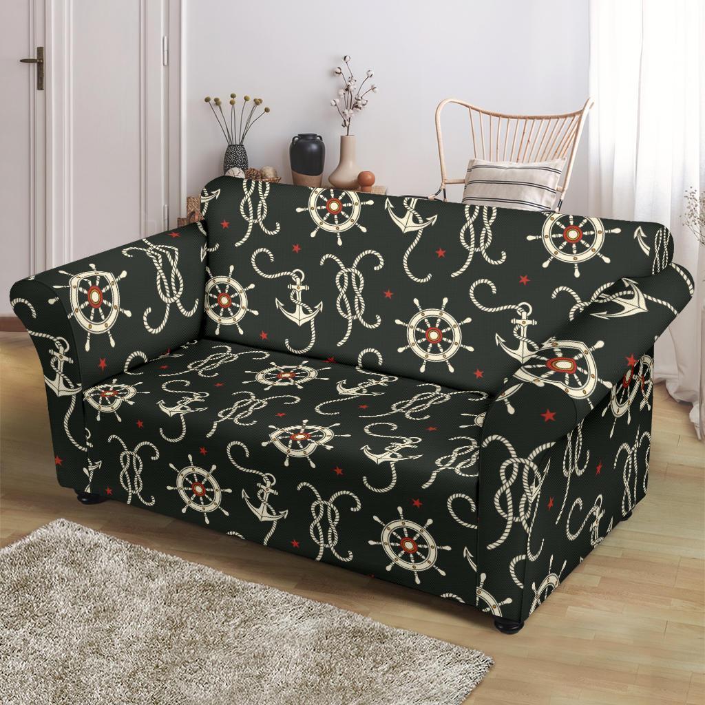 Anchor Nautical Pattern Print Loveseat Cover-grizzshop