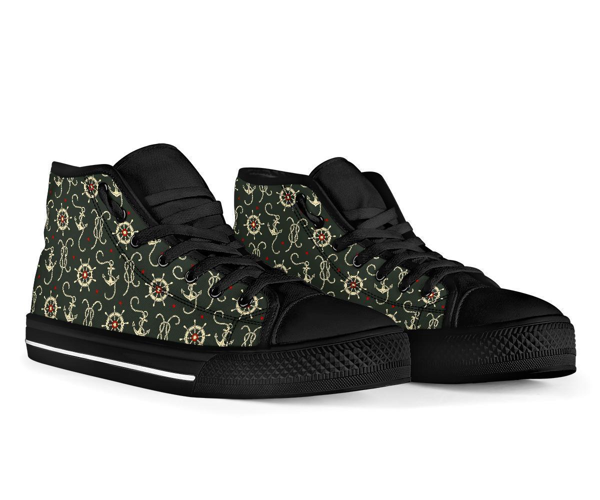 Anchor Nautical Pattern Print Men Women's High Top Shoes-grizzshop