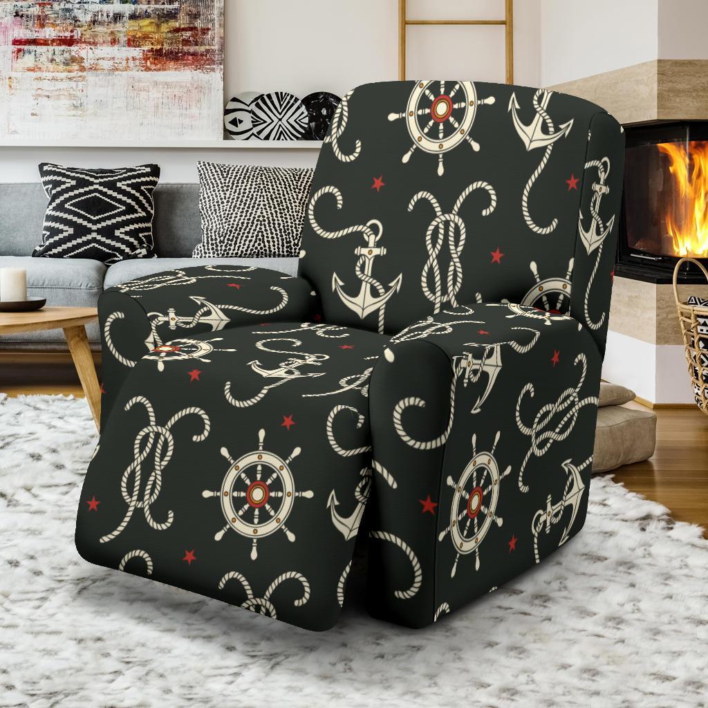 Anchor Nautical Pattern Print Recliner Cover-grizzshop