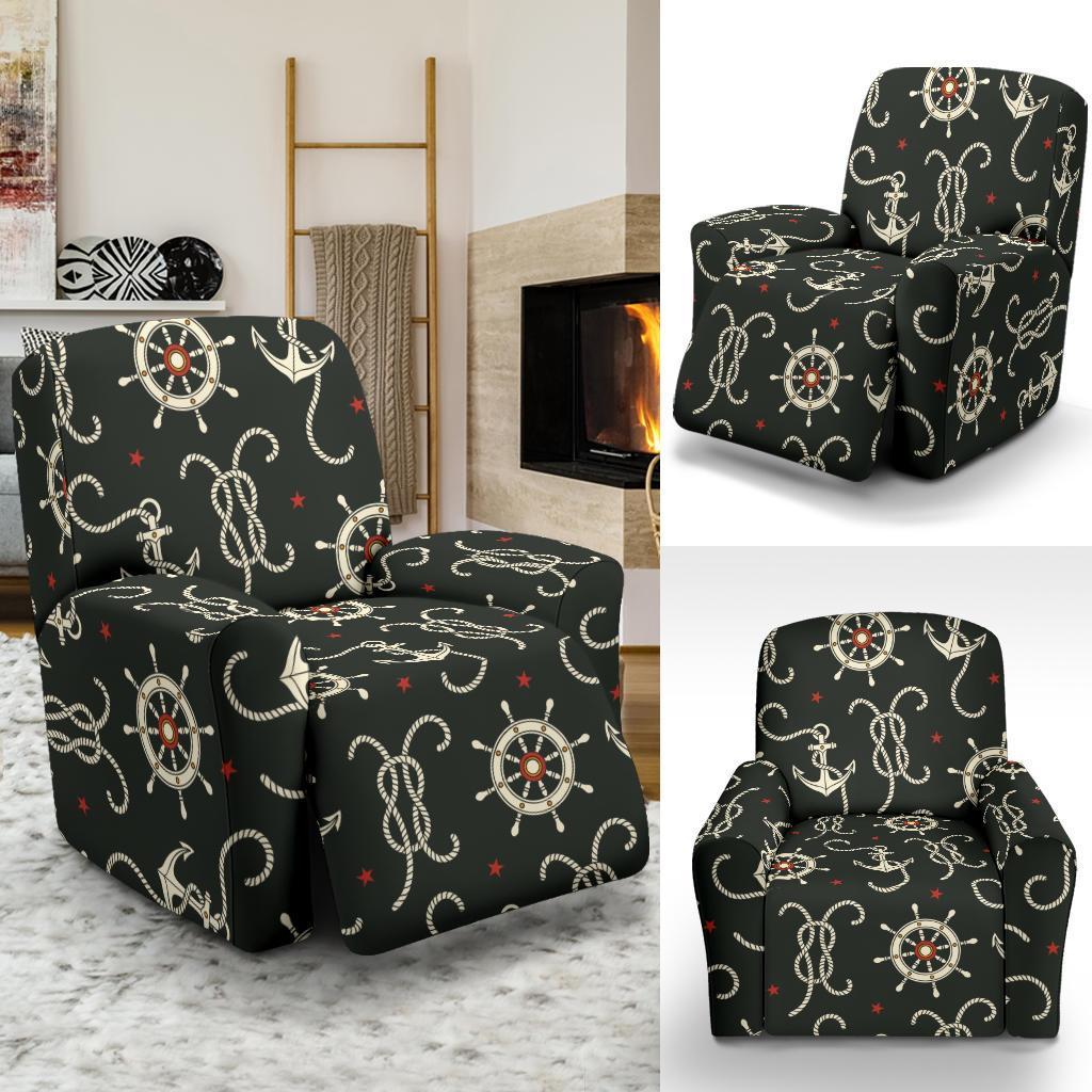 Anchor Nautical Pattern Print Recliner Cover-grizzshop