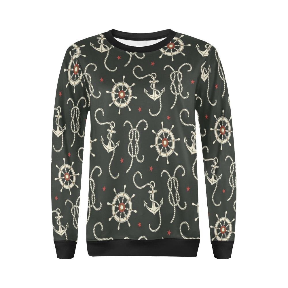 Anchor Nautical Pattern Print Women Crewneck Sweatshirt-grizzshop