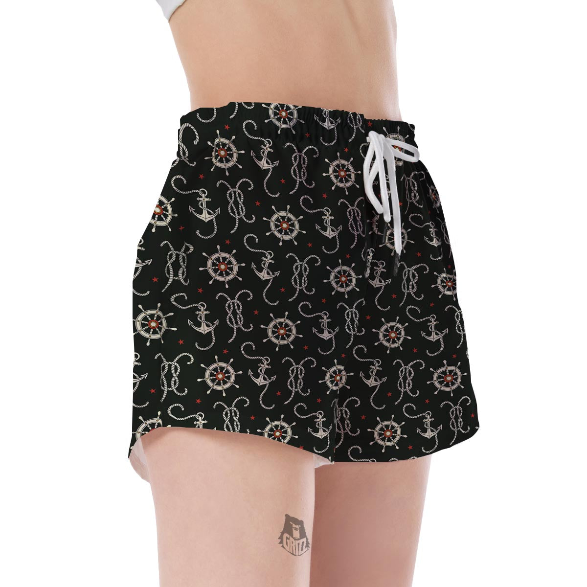 Anchor Nautical Pattern Print Women's Shorts-grizzshop