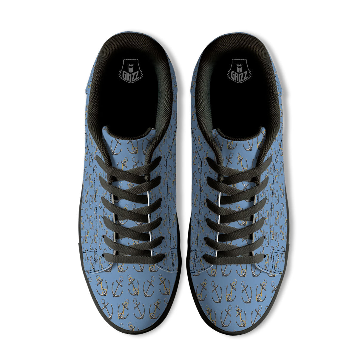 Anchor Nautical Print Pattern Black Low Top Sneakers-grizzshop
